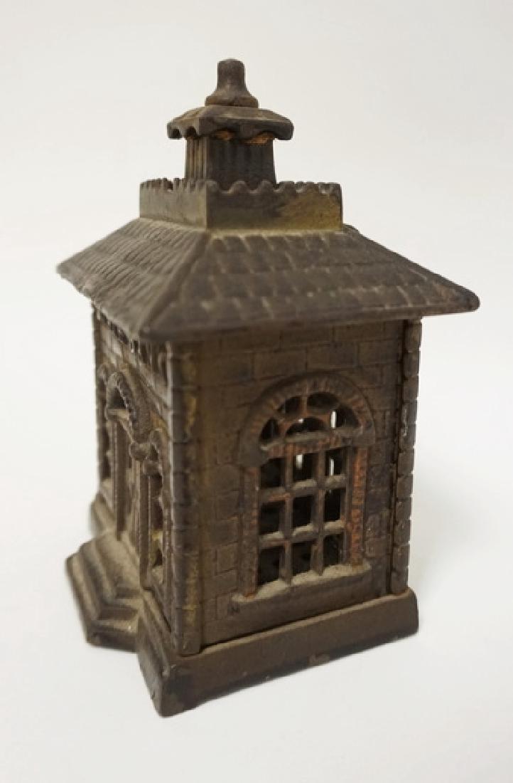 CAST IRON *STATE BANK* STILL BANK. 5 1/4 INCHES HIGH. (1 of 2)