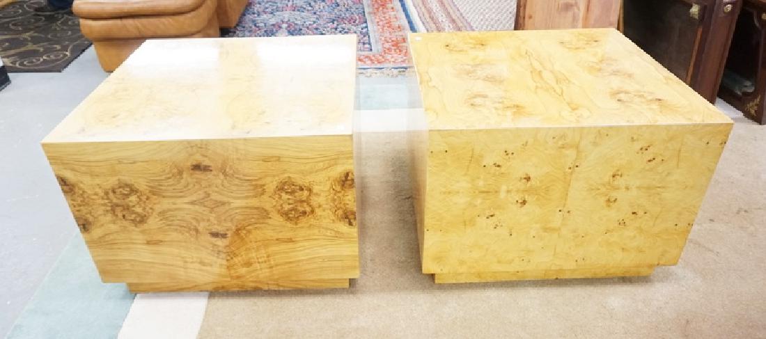 PAIR OF MODERN BURL END TABLES. 29 IN SQUARE, 21 IN H (1 of 2)