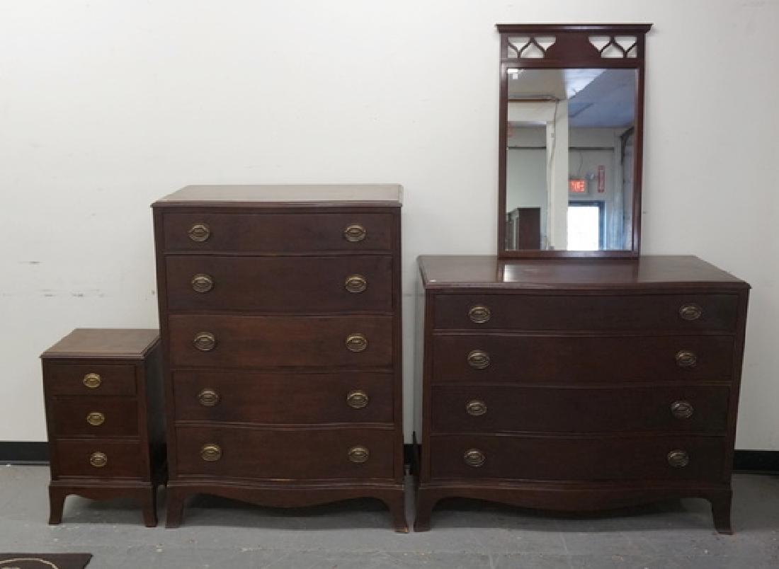 4 PC MAHOGANY BEDROOM: HIGH AND LOW SERPENTINE CHESTS, (1 of 1)