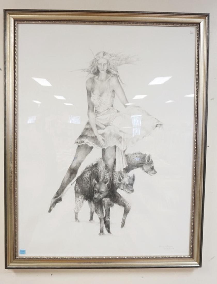 CHARLES KLABUNDE LARGE FRAMED PRINT OF A WOMAN AND (1 of 2)