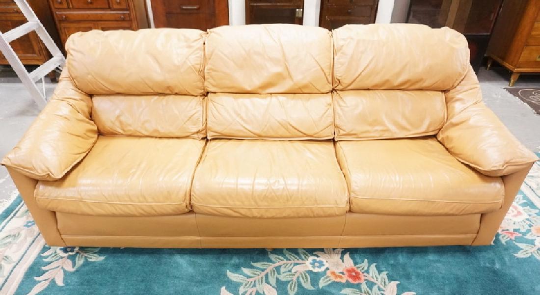 LIGHT BROWN LEATHER SOFA.: LIGHT BROWN LEATHER SOFA.