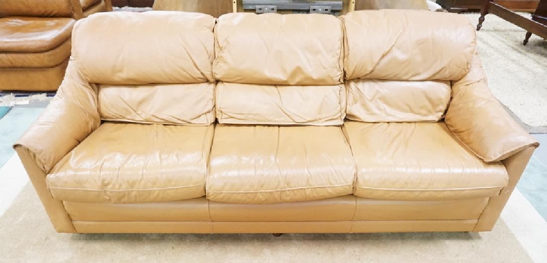 LIGHT BROWN LEATHER SOFA.: LIGHT BROWN LEATHER SOFA.