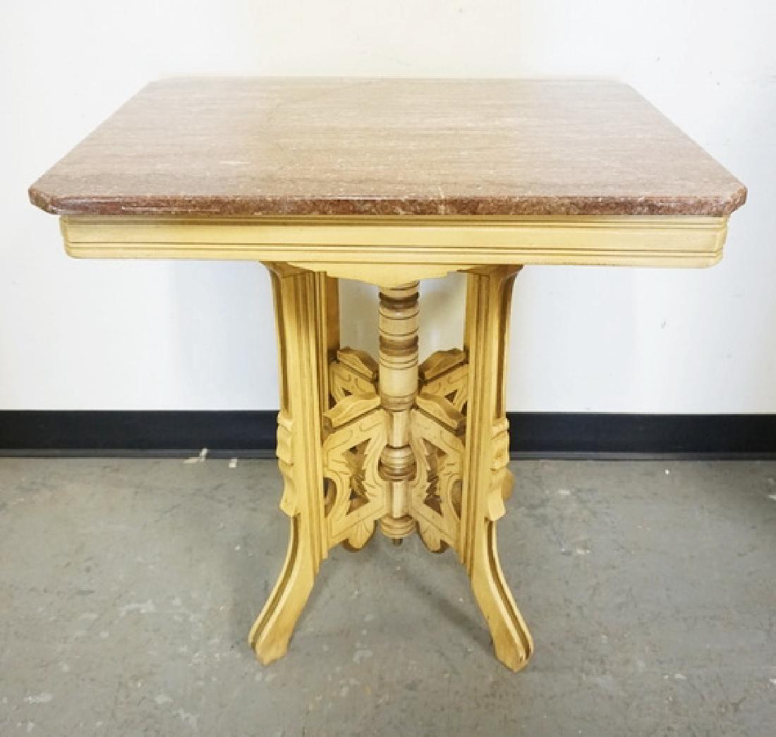 VICTORIAN MARBLE TOP TABLE WITH A CARVED AND PAINTED (1 of 1)
