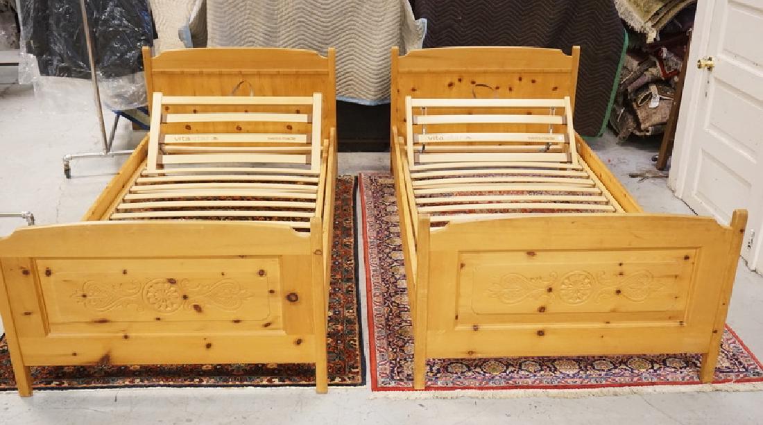 PAIR OF SWISS PINE TWIN BEDS. (1 of 2)