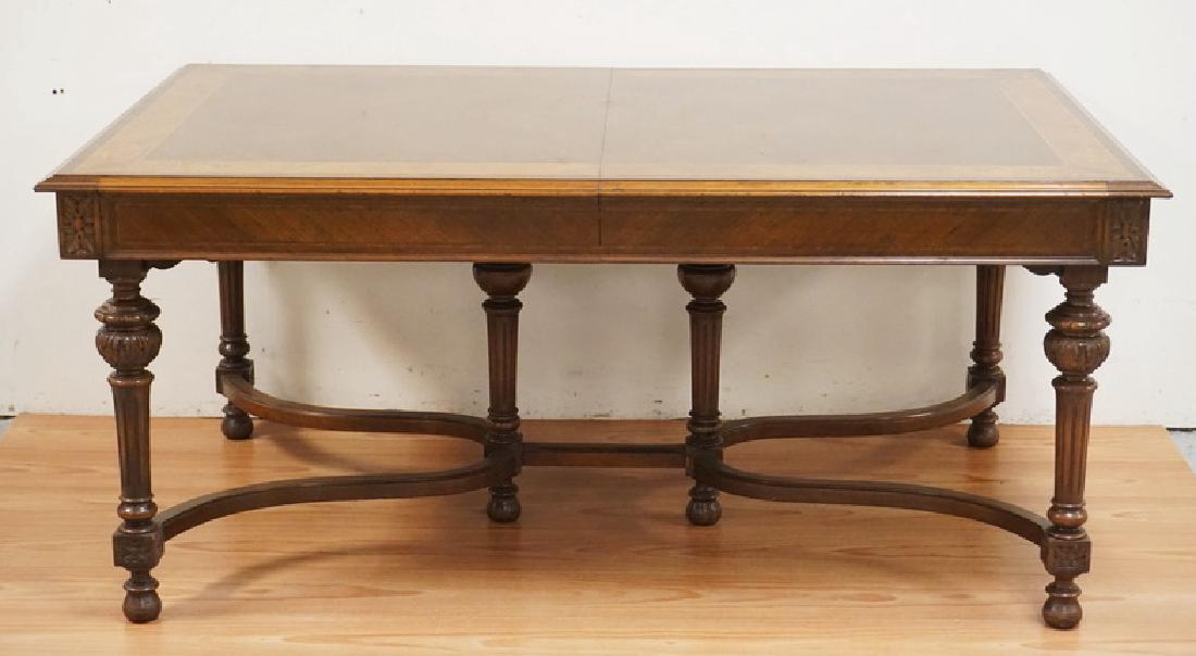 CARVED AND INLAID DINING ROOM TABLE. BANDED TOP WITH (1 of 3)