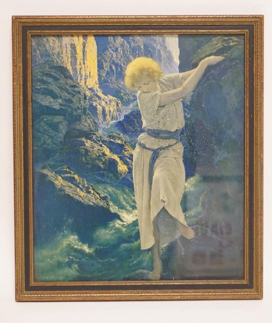 MAXFIELD PARRISH THE CANYON. ORIGINAL PRINT AND FRAME.: MAXFIELD PARRISH THE CANYON. ORIGINAL PRINT AND FRAME. INSIDE OF GLASS HAS DIRT SPOTS. 12 IN X 14 IN