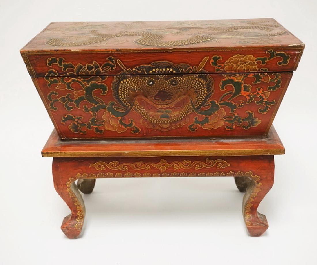 ASIAN BOX ON HIGH LEGS. POLYCHROME DECORATED WITH (1 of 3)
