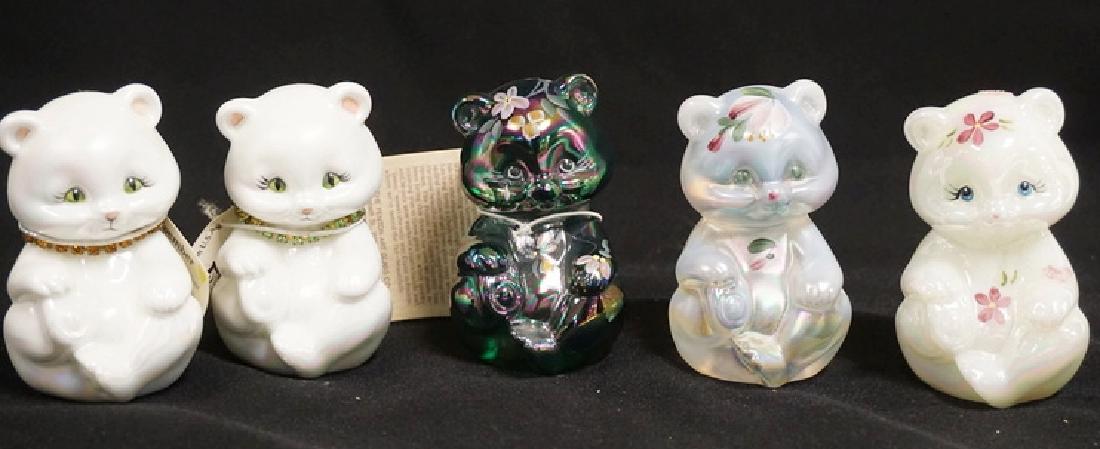 LOT OF 5 HAND PAINTED FENTON ART GLASS CATS. 3 1/2 (1 of 1)