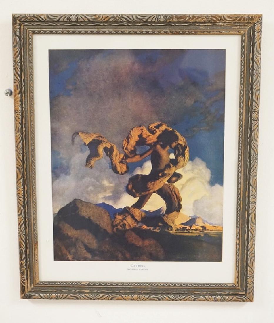 MAXFIELD PAARRISH CADMUS SOWING THE DRAGONS TEETH.: MAXFIELD PAARRISH CADMUS SOWING THE DRAGONS TEETH. ORIGINAL PRINT, PERIOD FRAME. IMAGE 91/4 X 11 2/2