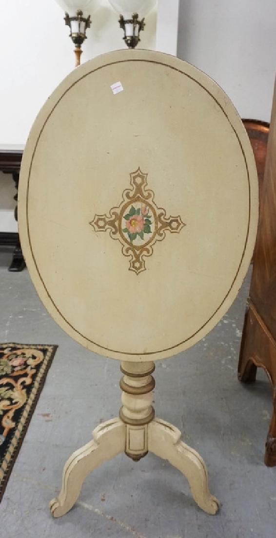 PAINT DECORATED OVAL TILT TOP TABLE. 19 3/4 IN X 25 3/4 (1 of 1)