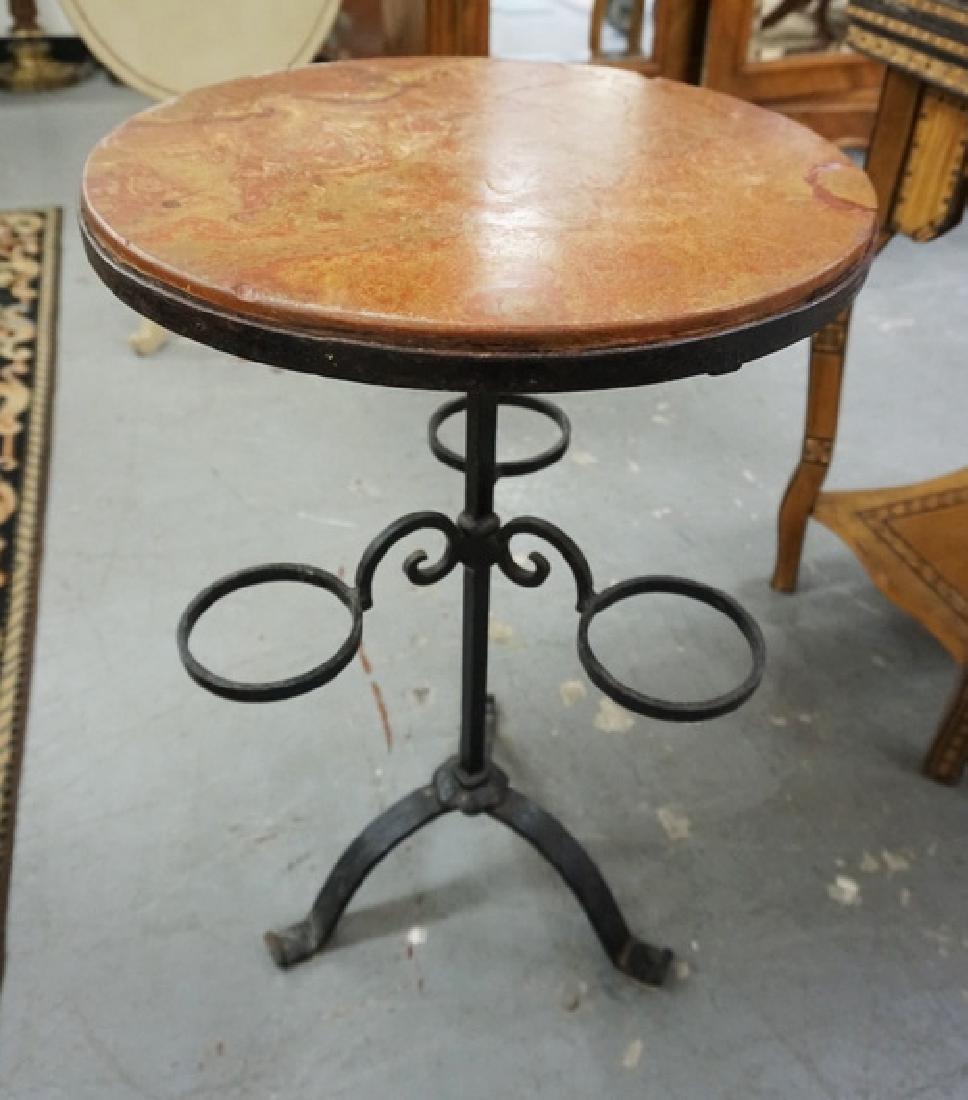MARBLE TOP IRON BASE TABLE WITH FLOWER POT HOLDERS ON (1 of 1)
