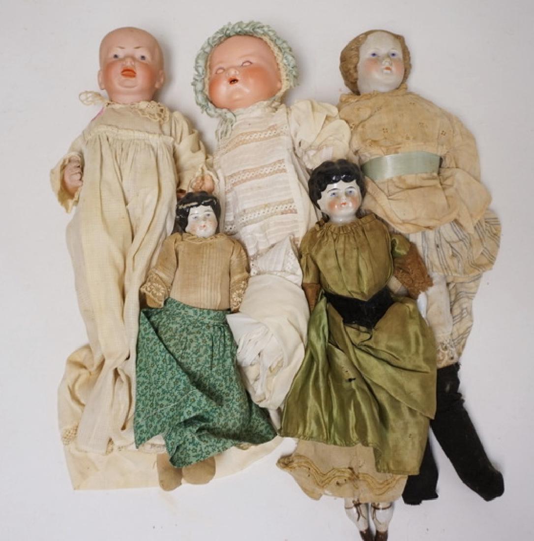 LOT OF 5 BISQUE & CHINA HEAD DOLLS. TALLEST IS 19 (1 of 1)