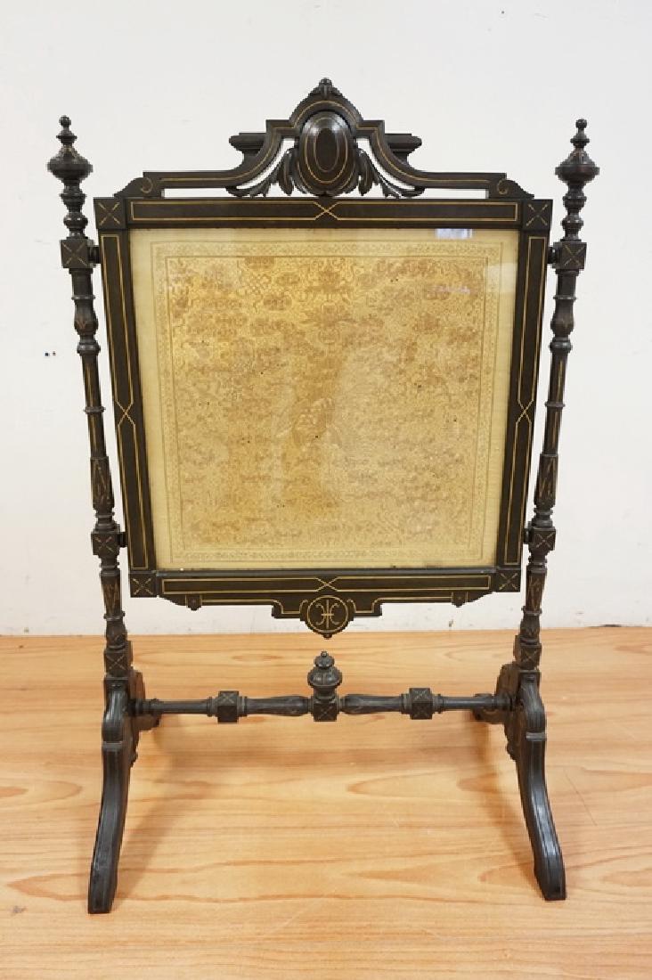CARVED VICTORIAN FIRE SCREEN WITH A DECORATIVE PANEL (1 of 4)