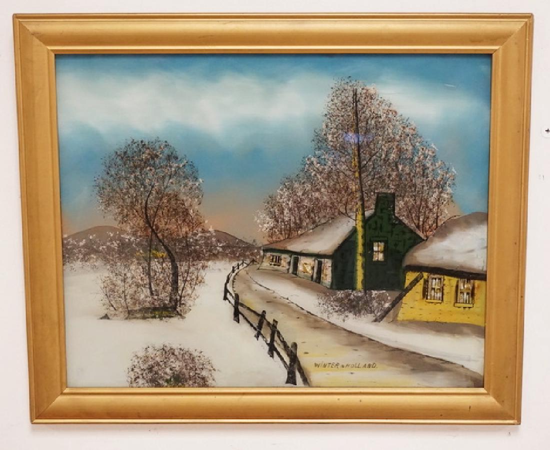 REVERSE PAINTING ON GLASS TITLED *WINTER IN HOLLAND*. Feb 16, 2018