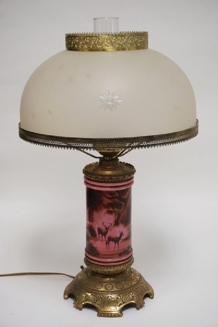 VICTORIAN TABLE LAMP HAVING A HAND PAINTED CYLINDRICAL (1 of 3)