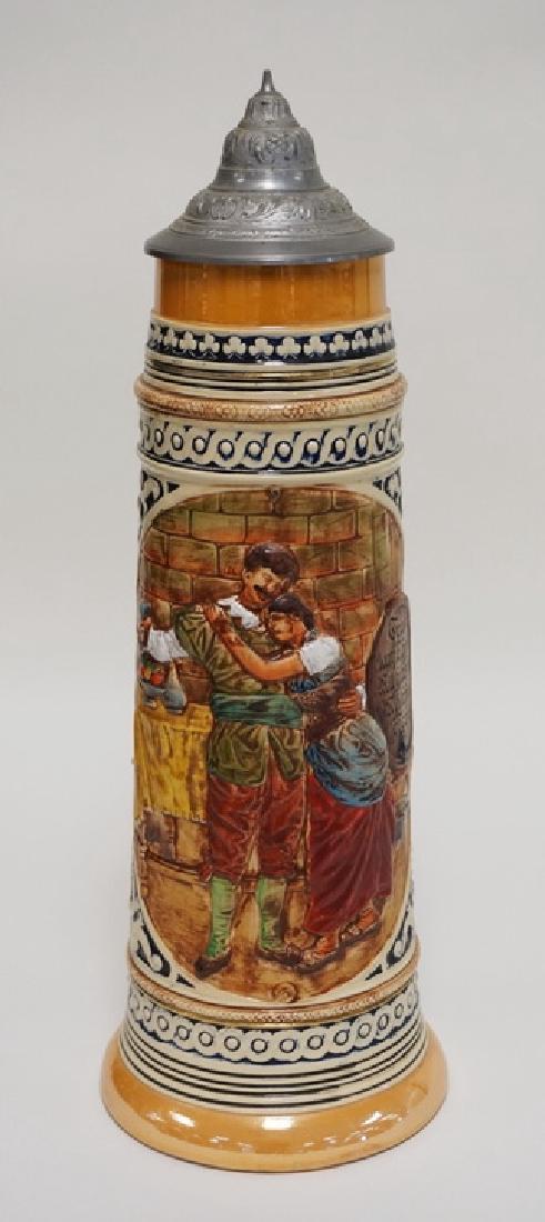 VERY LARGE GERMAN STEIN MEASURING 19 1/2 INCHES HIGH. (1 of 3)