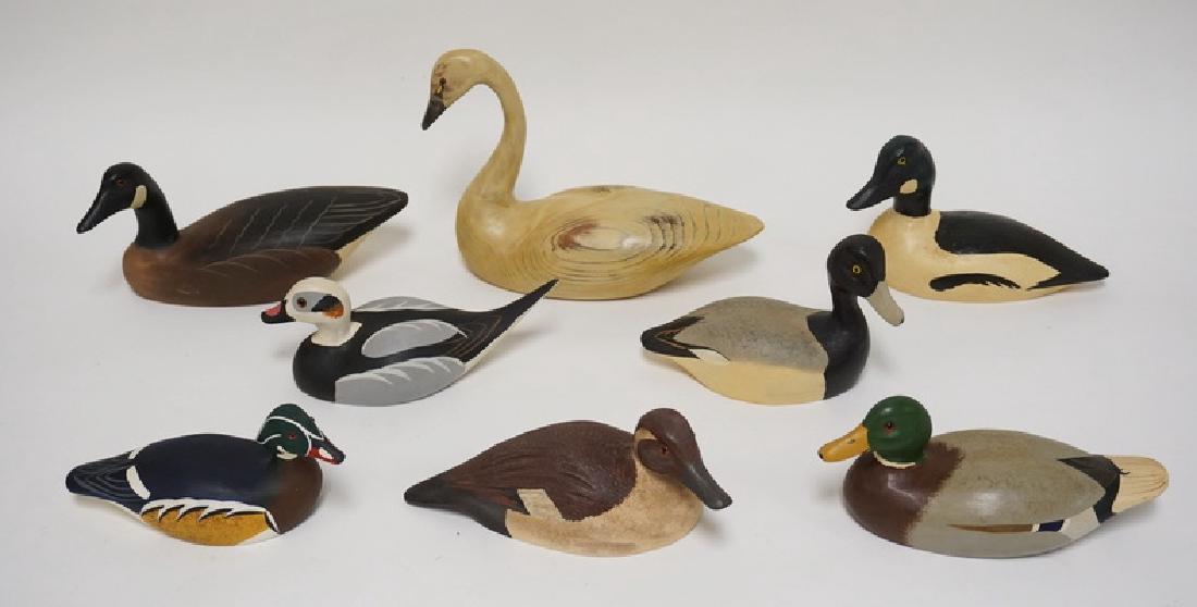 LOT OF 8 CARVED AND PAINTED WOODEN DUCK DECOYS BY JOHN (1 of 7)