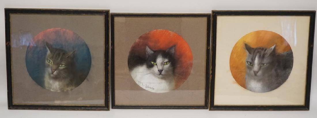 LOT OF 3 PASTEL DRAWINGS OF CATS. EACH IMAGE MEASURING (1 of 5)