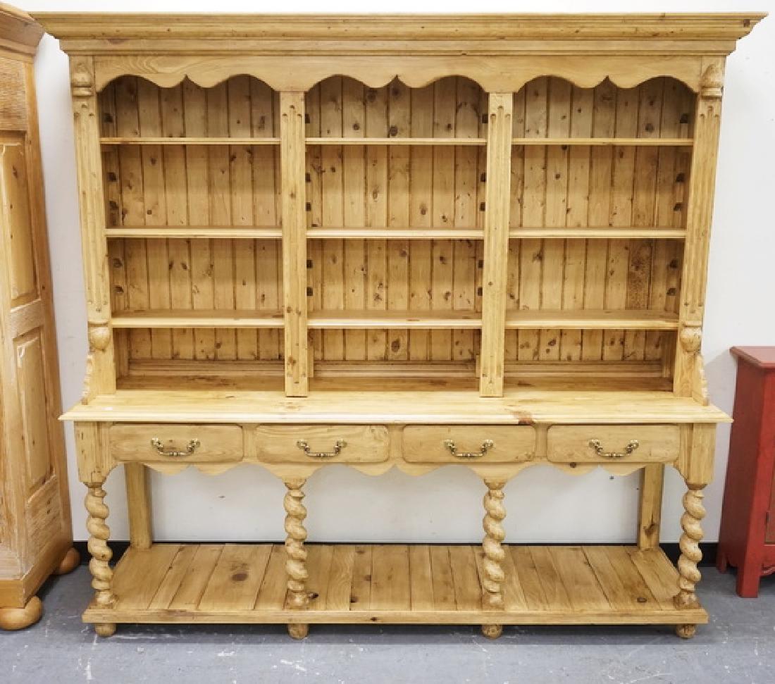 LARGE PINE HUTCH WITH BARLEY TWIST SUPPORTS, 4 DRAWERS, (1 of 1)