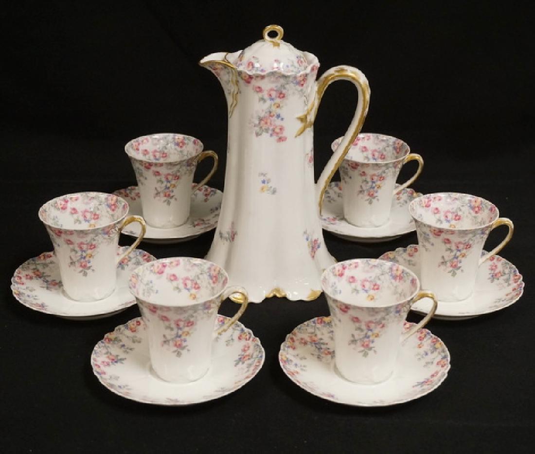 HAVILAND LIMOGES CHOCOLATE POT WITH 6 CUPS AND SAUCERS. (1 of 6)