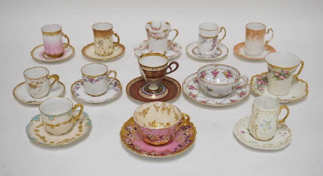 LOT OF 13 CUP AND SAUCER SETS. LIMOGES, DRESDEN, ETC. (1 of 7)