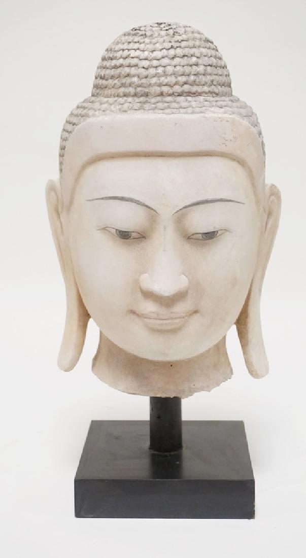 HAND CARVED BURMA ALABASTER THAI BUDDHA MEASURING 18: HAND CARVED BURMA ALABASTER THAI BUDDHA MEASURING 18 INCHES HIGH.