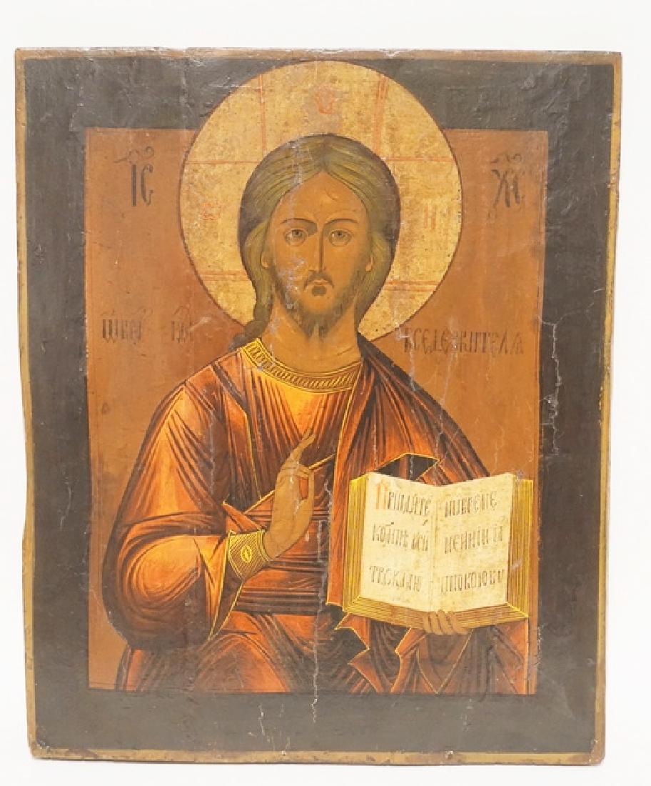 19TH CENTURY RUSSIAN ICON. CHRIST PANTOCRATOR. 19 1/4 X (1 of 2)