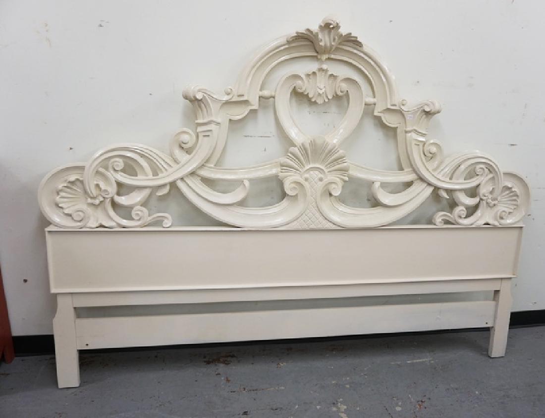 CARVED KING SIZE HEADBOARD IN WHITE PAINT. (1 of 3)