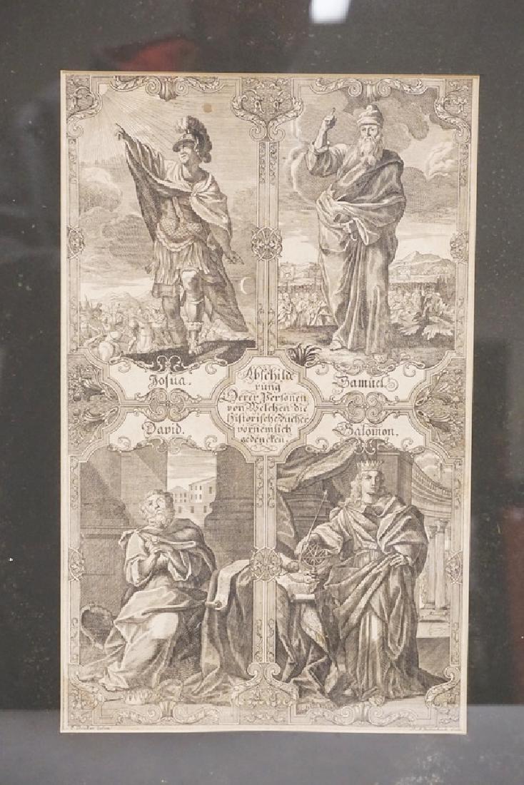 JOHANN ADAM DELSENBACH ENGRAVING OF JOSHUA, SAMUEL,: JOHANN ADAM DELSENBACH ENGRAVING OF JOSHUA, SAMUEL, DAVID, AND SOLOMON. FIRST KINGS OF ISRAEL. 18 1/4 X 13 1/4 INCH SIGHT SIZE.