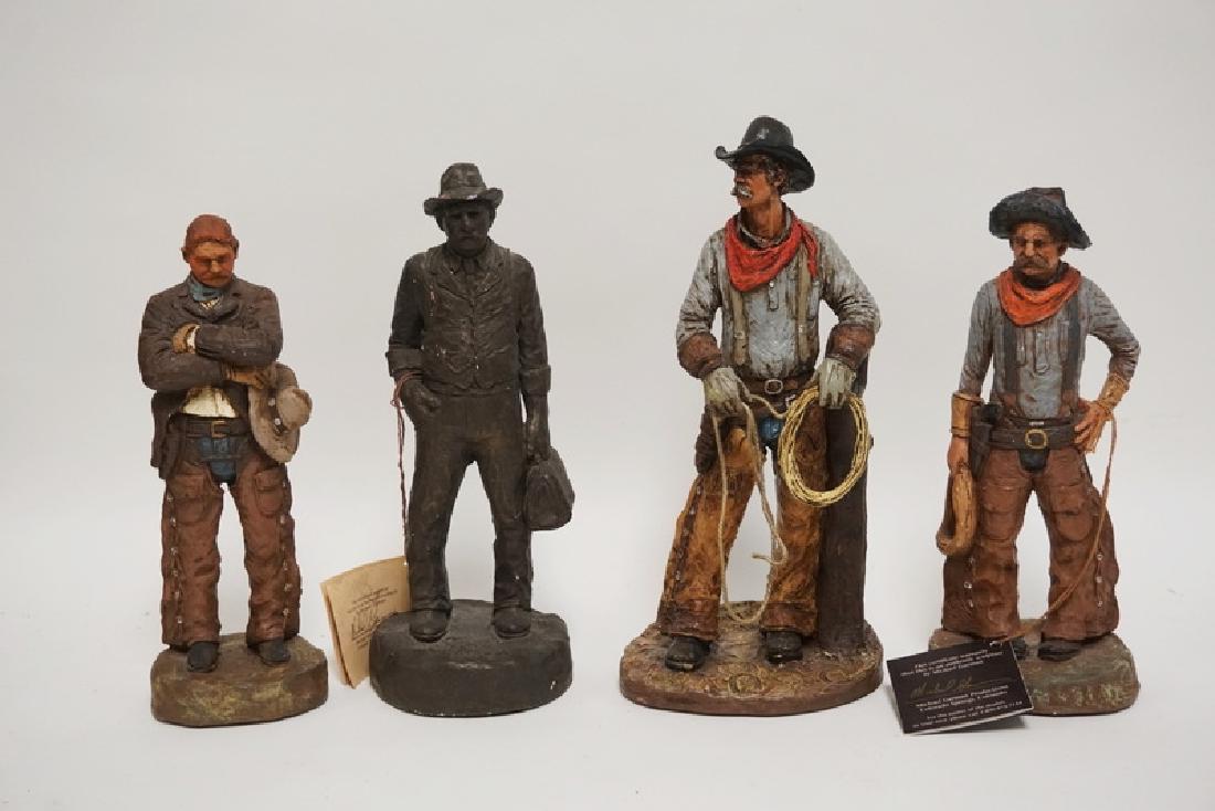 LOT OF 4 MICHAEL GARMAN COWBOY SCULPTURES. CERAMIC. (1 of 1)