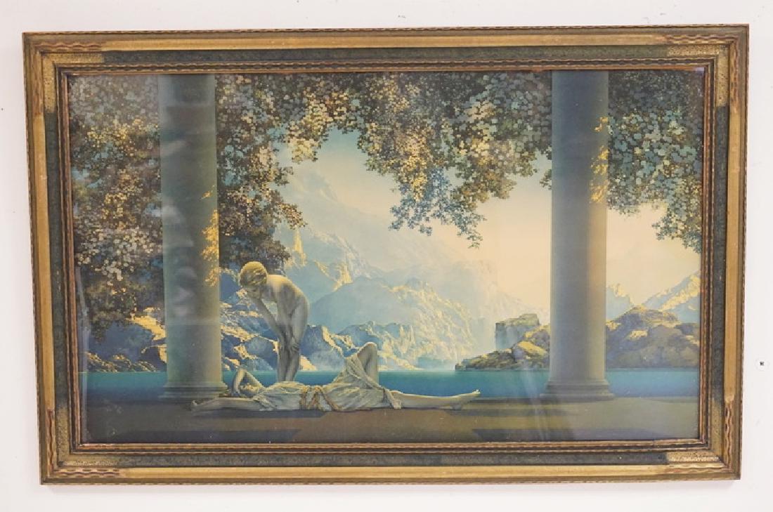 MAXFIELD PARRISH LARGE DAYBREAK. ORIGINAL FRAME.: MAXFIELD PARRISH LARGE DAYBREAK. ORIGINAL FRAME. REBACKED. 18 IN X 30 IN