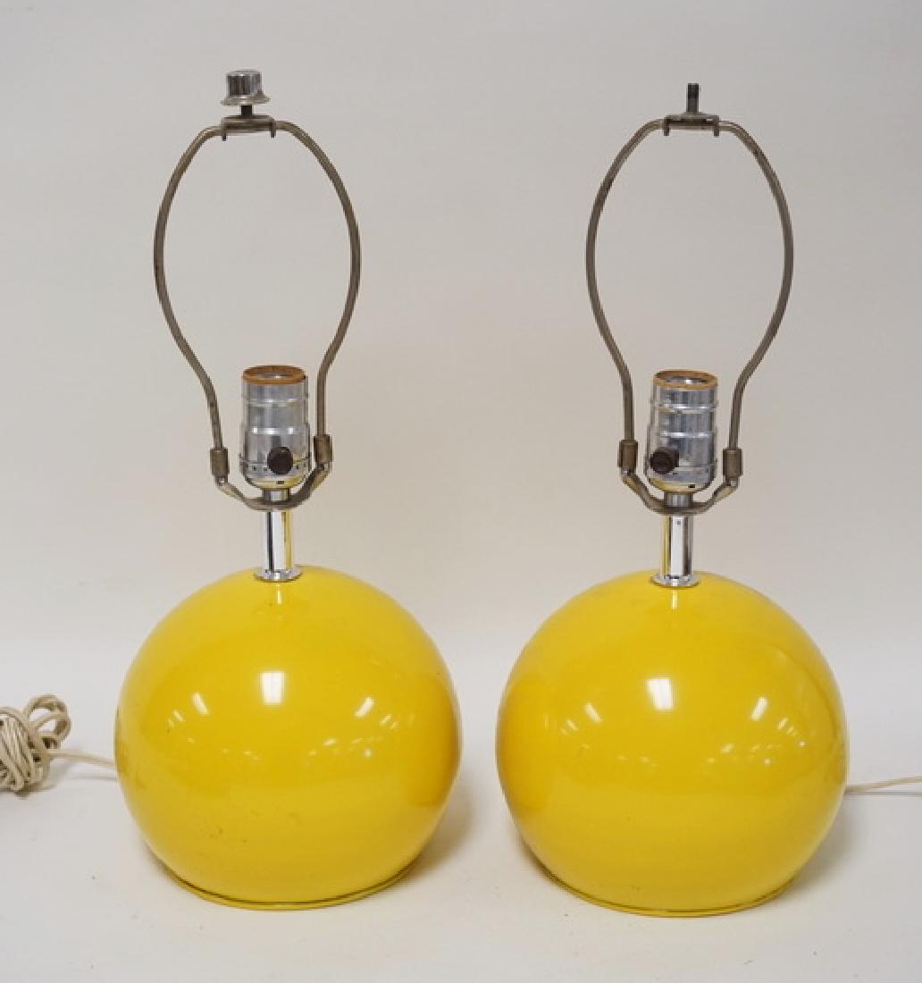 PAIR OF MID CENTURY MODERN BALL FORM METAL LAMPS IN: PAIR OF MID CENTURY MODERN BALL FORM METAL LAMPS IN YELLOW. 15 1/2 INCHES TALL.