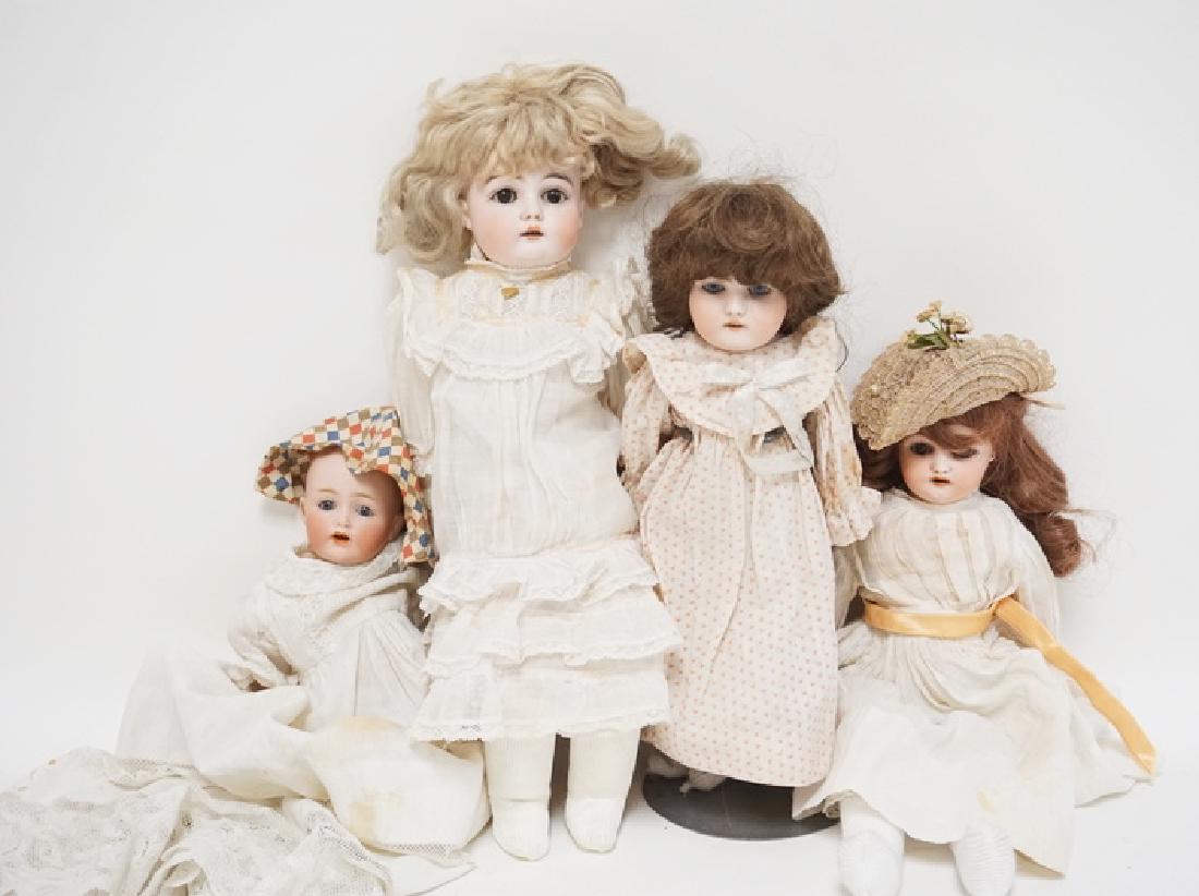 LOT OF 4 GERMAN BISQUE HEAD DOLLS. TALLEST IS 15 (1 of 3)
