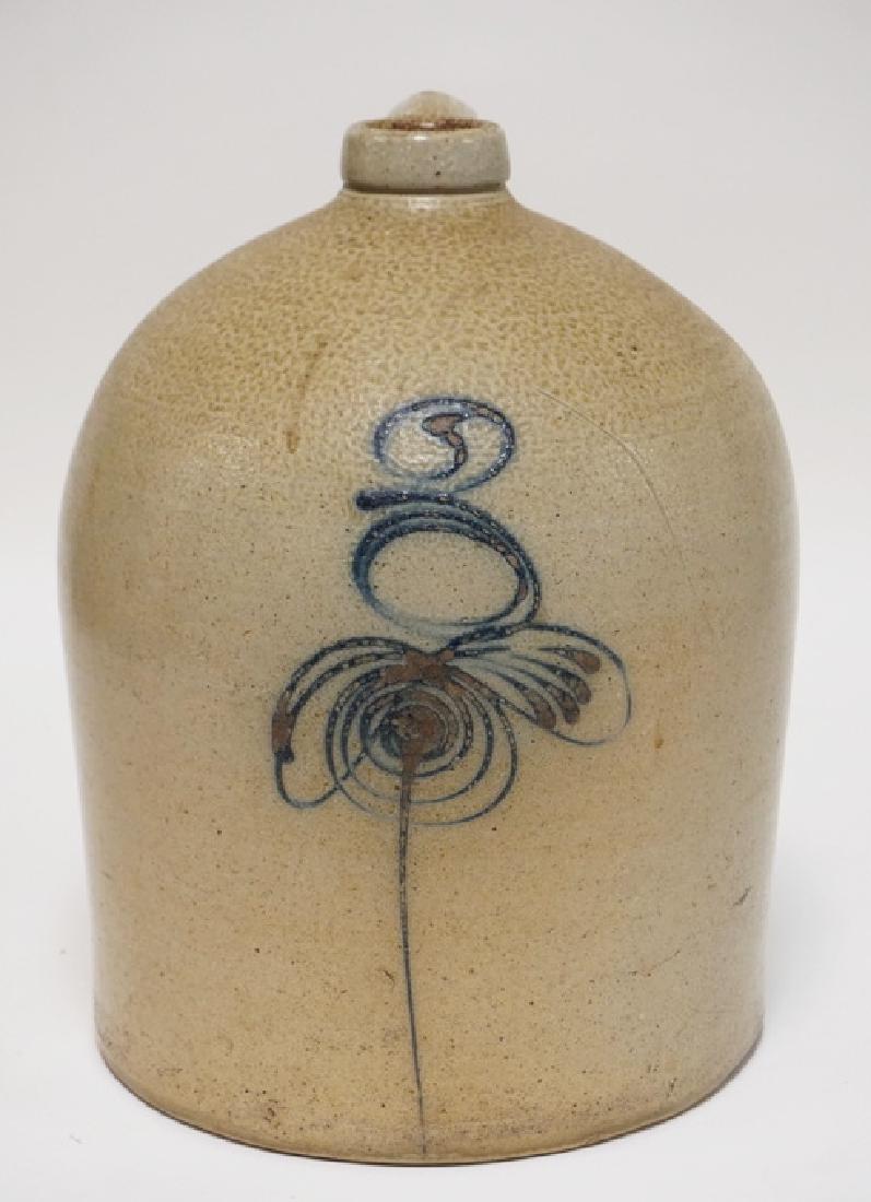 3 GALLON STONEWARE JUG DECORATED WITH A BLUE STYLIZED (1 of 2)