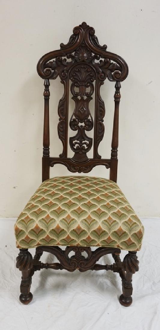 ORNATELY CARVED ANTIQUE HIGH BACK WALNUT CHAIR. 50 1/2 (1 of 2)