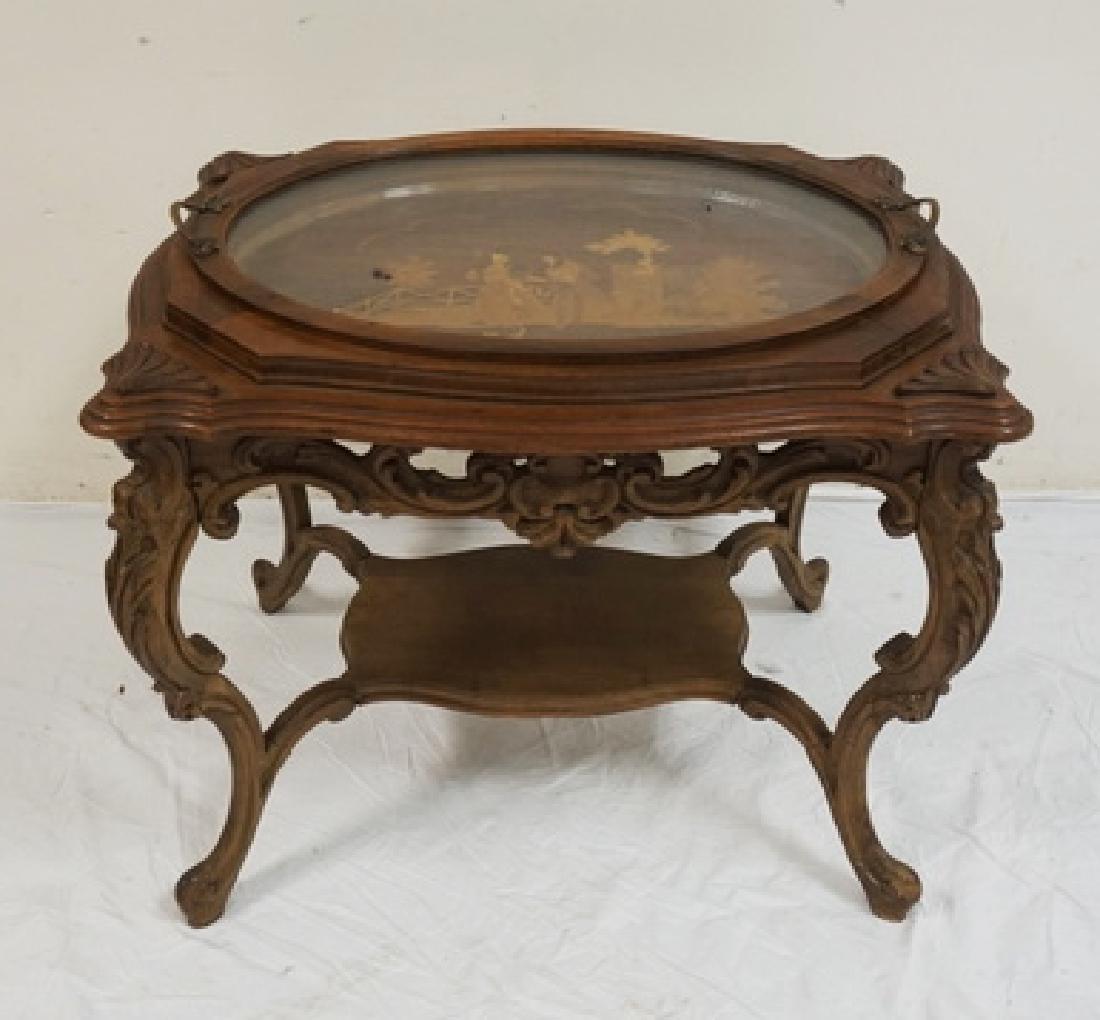 CARVED WALNUT OCCASIONAL TABLE WITH A LIFT OFF TRAY (1 of 3)