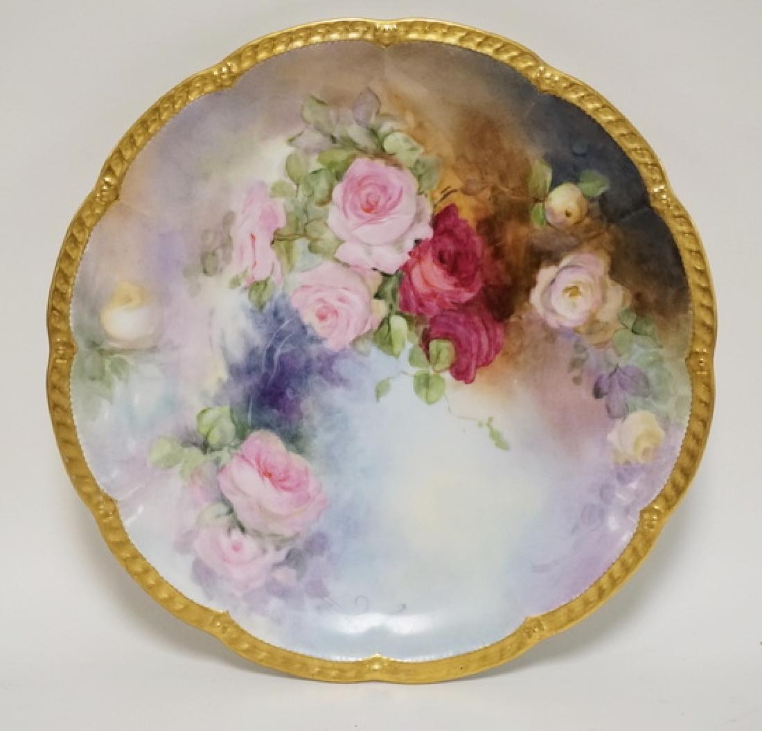 HAND PAINTED LIMOGES CHARGER DECORATED WITH ROSES. (1 of 3)