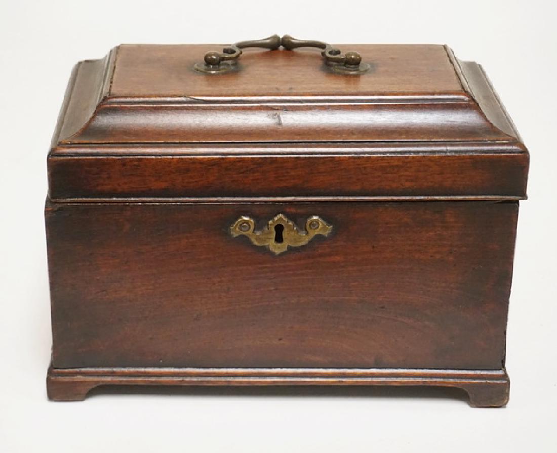 ANTIQUE ENGLISH WALNUT TEA CADDY WITH 3 COMPARTMENTS. (1 of 4)