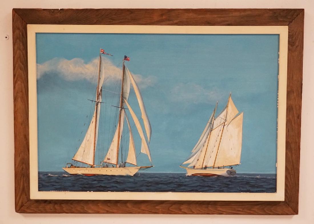 RICHARD FIEDLER OIL PAINTING ON CANVAS OF TWO SAILBOATS (1 of 2)