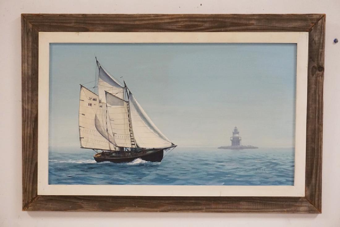 RICHARD FIEDLER OIL PAINTING ON CANVAS OF A SAILBOAT AT (1 of 2)