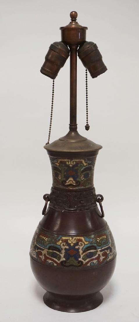 CHAMPLEVE TABLE LAMP MEASURING 21 1/4 INCHES HIGH. (1 of 2)