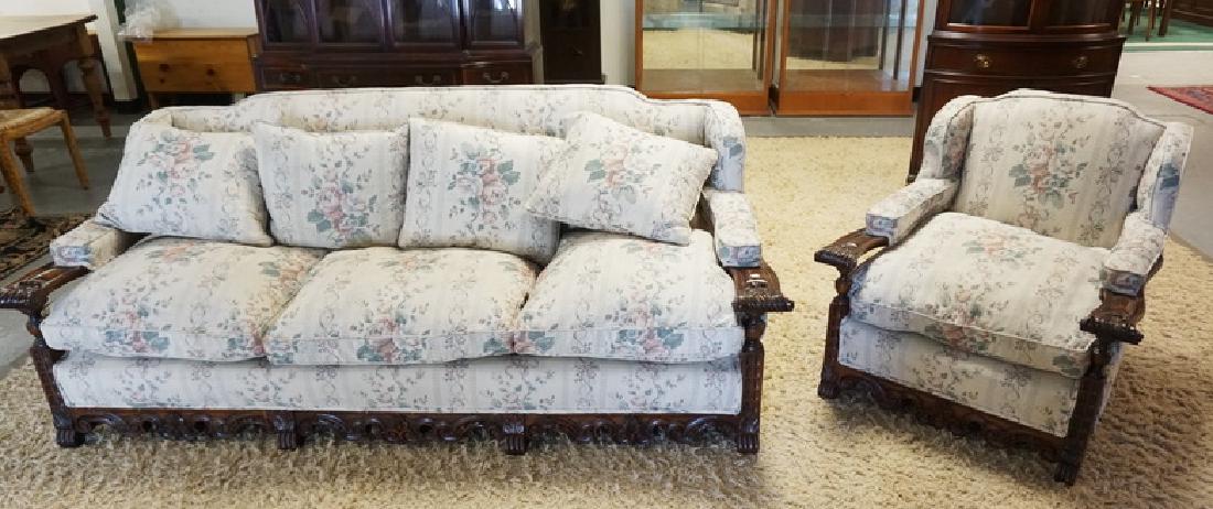 ANTIQUE CARVED WALNUT SOFA AND LOUNGE CHAIR. (1 of 5)