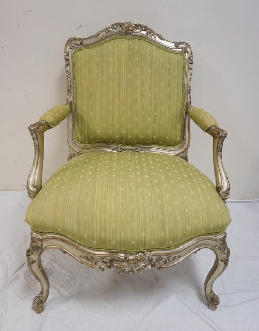 CARVED FRENCH STYLE ARMCHAIR. SILVER GILT. 40 1/2 (1 of 4)