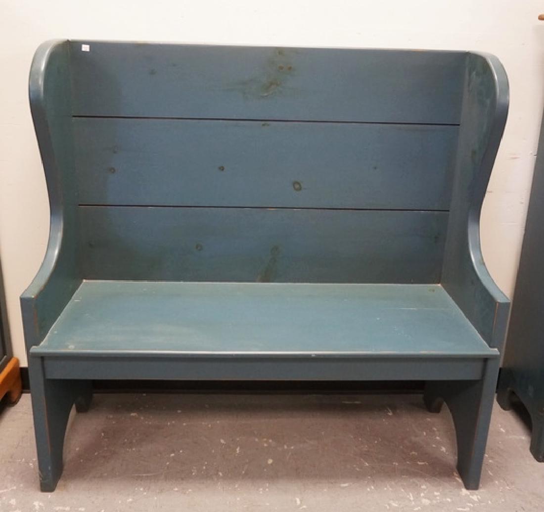 COUNTRY STYLED BENCH. PINE WITH BLUE PAINT. 47 INCHES (1 of 2)