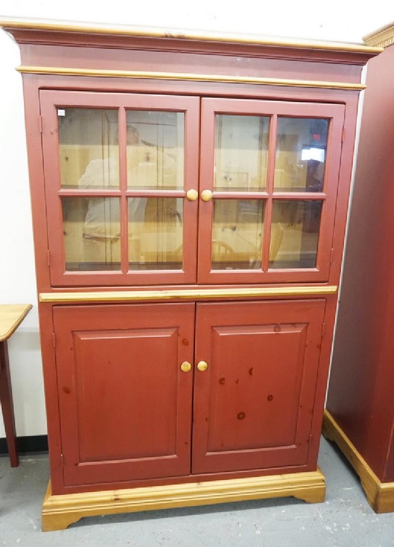 COUNTRY STYLED CHINA CABINET. PINE WITH RED PAINT. 72 (1 of 1)