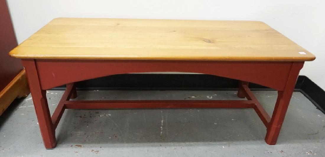 COUNTRY STYLED COFFE TABLE. PINE WITH RED PAINT. 42 X (1 of 1)