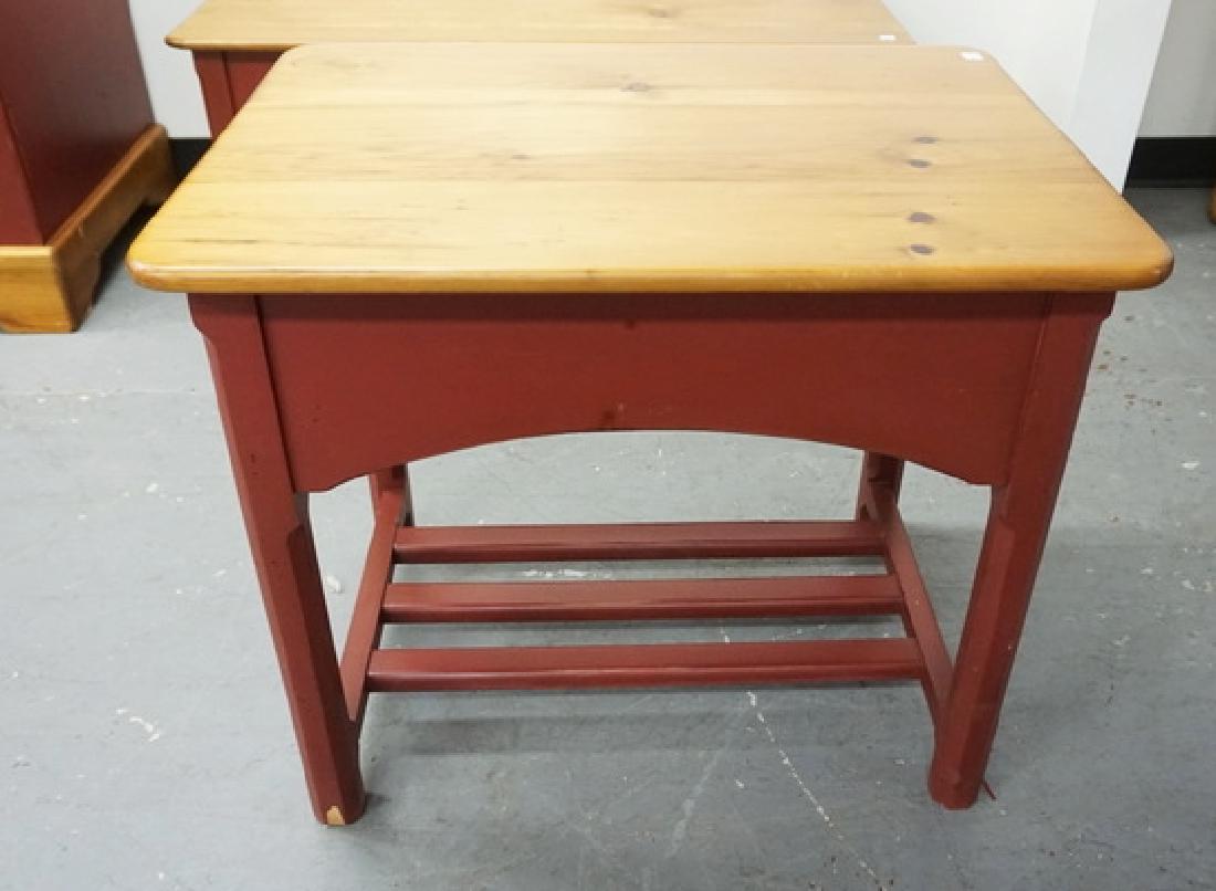COUNTRY STYLED END TABLE WITH ONE DRAWER. PINE WITH RED (1 of 1)