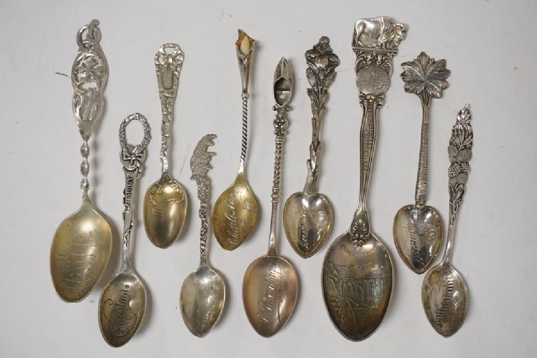 LOT OF 10 STERLING SILVER SPOONS. INCLUDING SOUVENIR. (1 of 3)
