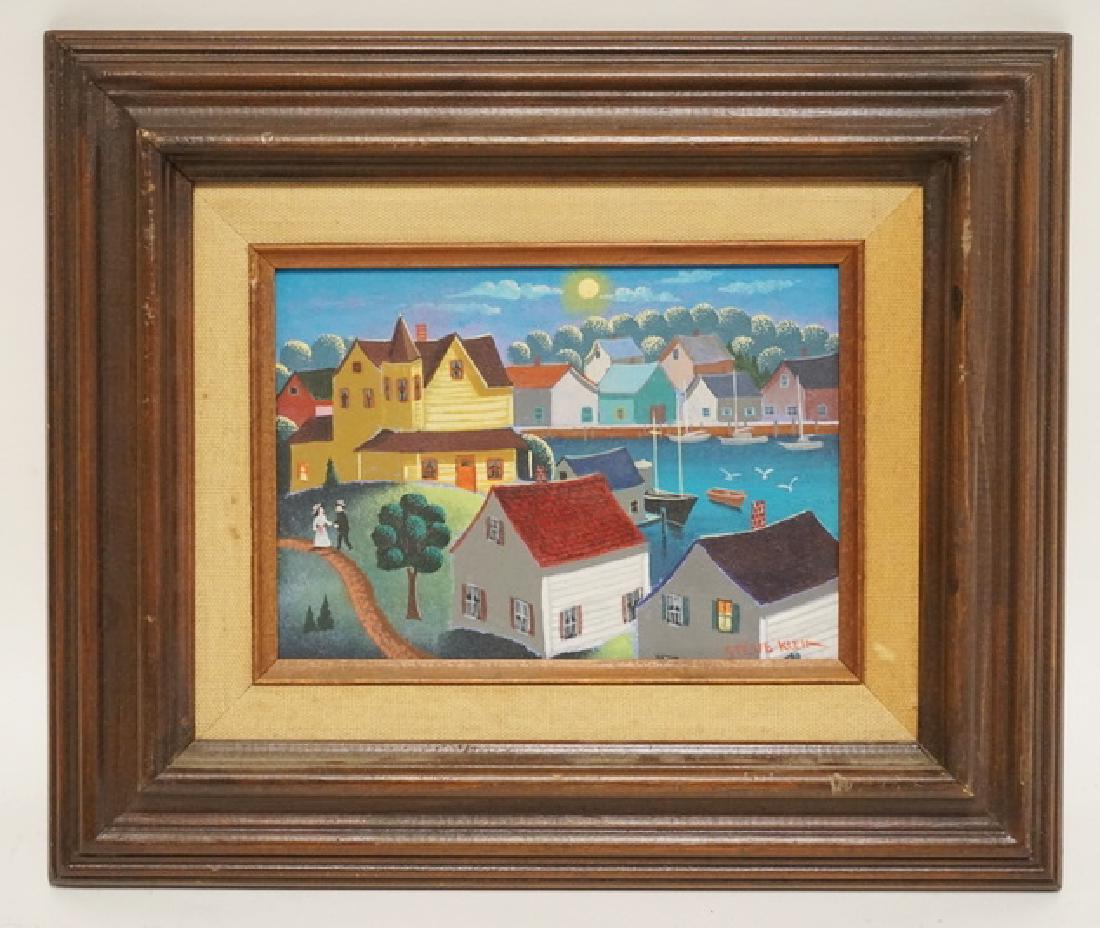 STEVE KLEIN FOLK ART OIL PAINTING ON BOARD OF A SUNLIT (1 of 3)