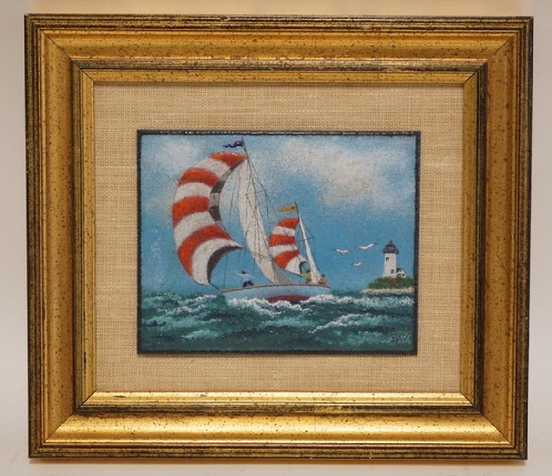 JOHN SHAW ENAMEL ON COPPER PAINTING OF A SAILBOAT IN (1 of 2)